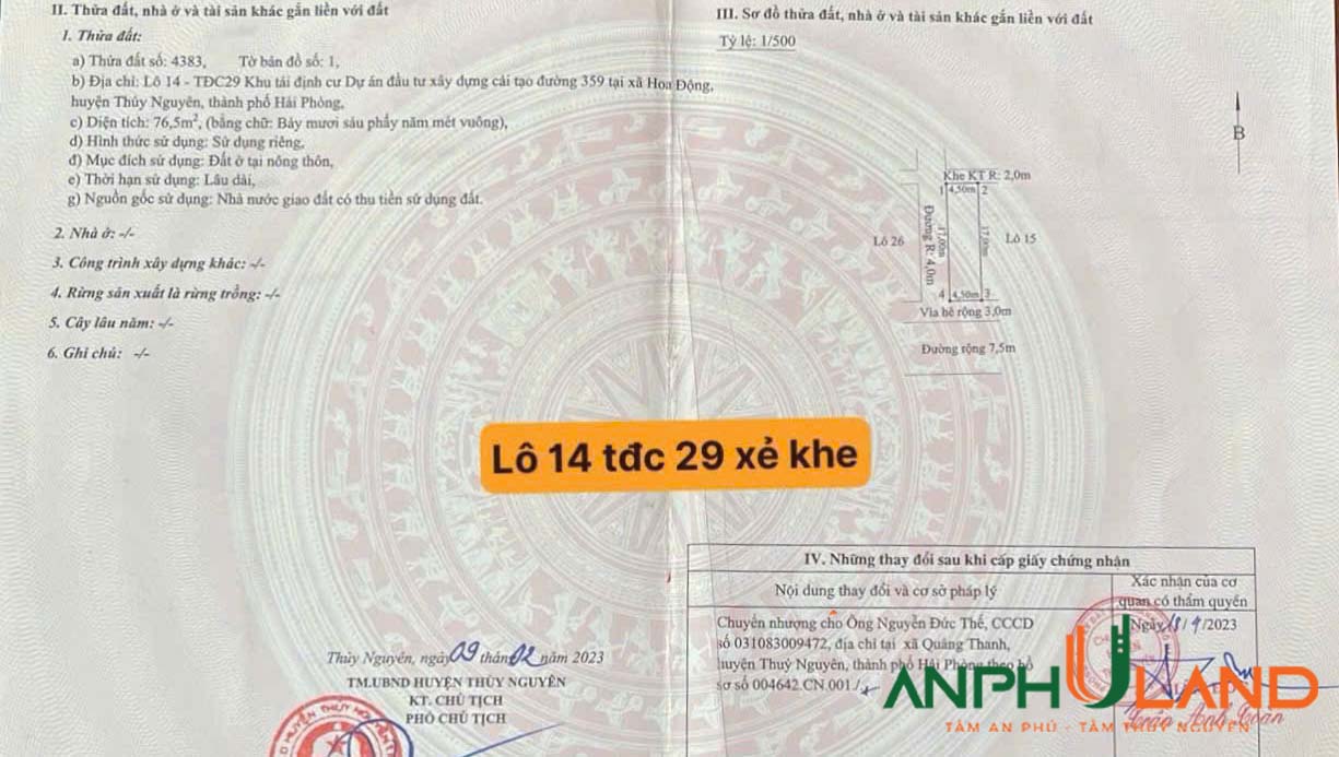 Siêu phẩm góc xẻ khe - TĐC Hoa Động, TP Thủy Nguyên, Hải Phòng 